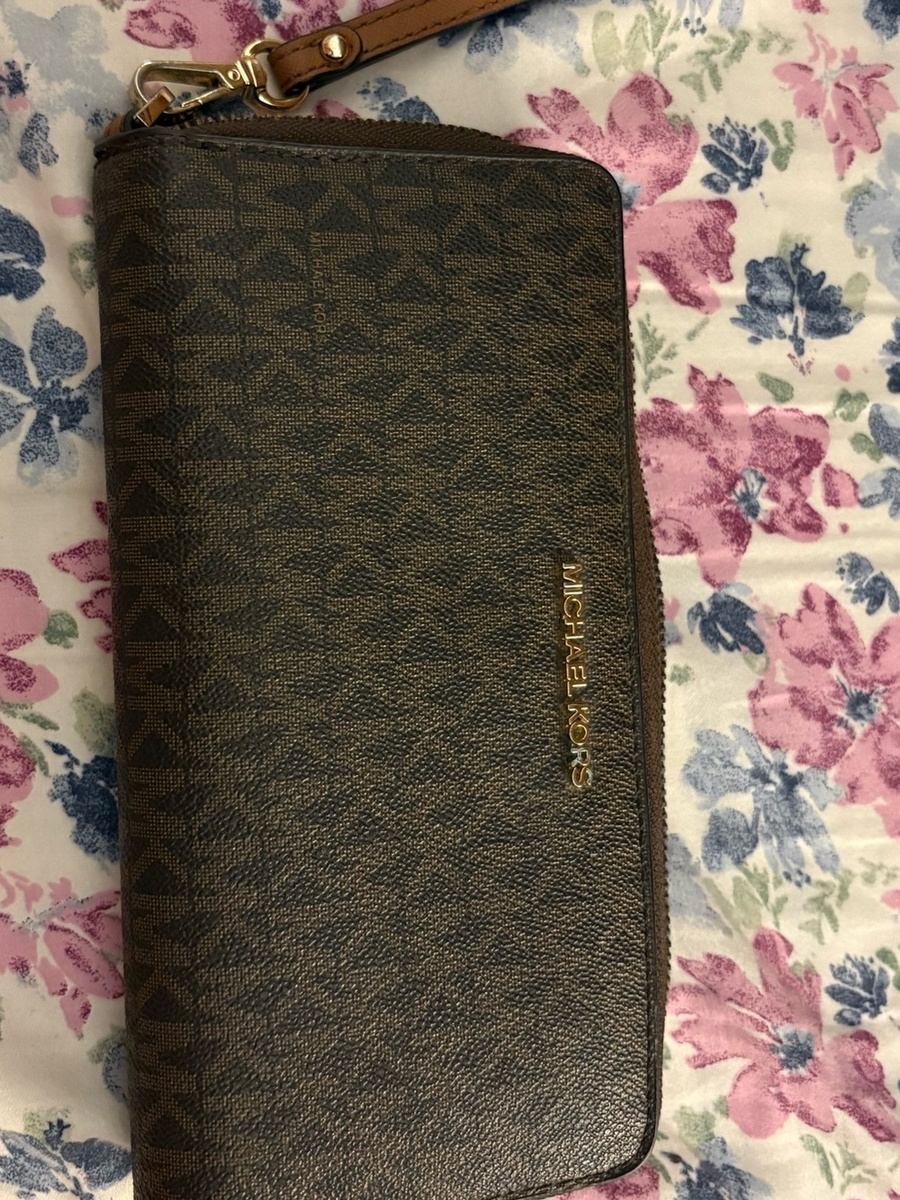 Michael Kors Brown and Tan Signature Wristlet Wallet